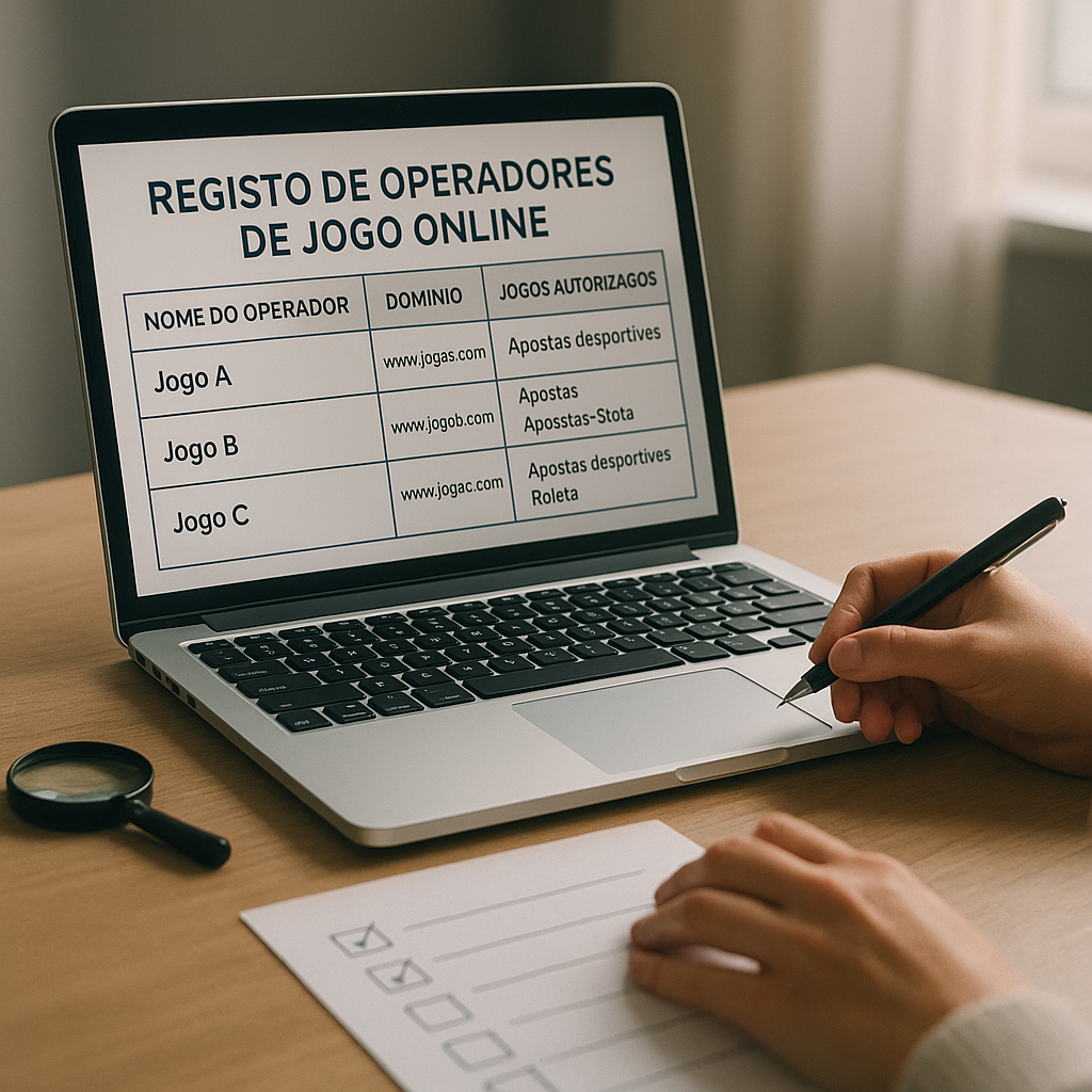 A person checks an online casino operator, domain, and authorized games against an official
